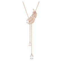 Load image into Gallery viewer, Nice Y pendant Feather, White, Rose gold-tone plated