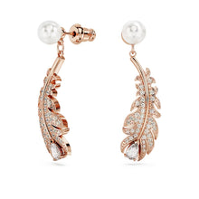 Load image into Gallery viewer, Nice drop earrings Mixed cuts, Feather, White, Rose gold-tone plated