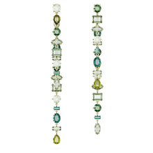 Load image into Gallery viewer, Gema drop earrings Asymmetrical design, Mixed cuts, Extra long, Green, Gold-tone plated