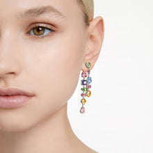 Load image into Gallery viewer, Gema drop earrings Asymmetrical design, Mixed cuts, Long, Multicolored, Rhodium plated