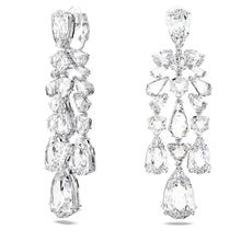 Load image into Gallery viewer, Mesmera clip earrings Mixed cuts, Chandelier, White, Rhodium plated