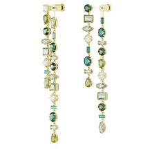 Load image into Gallery viewer, Gema drop earrings Asymmetrical design, Mixed cuts, Extra long, Green, Gold-tone plated