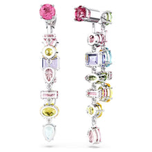 Load image into Gallery viewer, Gema drop earrings Asymmetrical design, Mixed cuts, Long, Multicolored, Rhodium plated