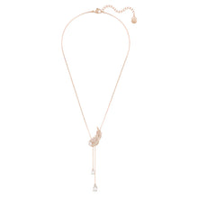 Load image into Gallery viewer, Nice Y pendant Feather, White, Rose gold-tone plated