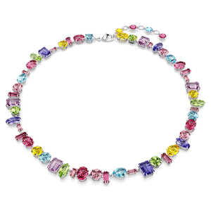 Gema necklace Mixed cuts, Multicolored, Rhodium plated