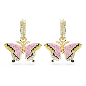 Idyllia drop earrings Butterfly, Multicolored, Gold-tone plated