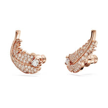 Load image into Gallery viewer, Nice stud earrings Feather, White, Rose gold-tone plated