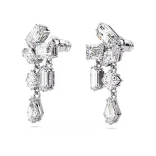 Load image into Gallery viewer, Mesmera drop earrings Mixed cuts, White, Rhodium plated