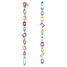 Load image into Gallery viewer, Gema drop earrings Asymmetrical design, Mixed cuts, Extra long, Multicolored, Rhodium plated