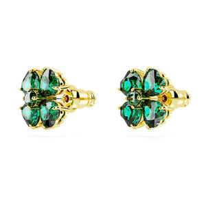 Idyllia stud earrings Clover, Green, Gold-tone plated