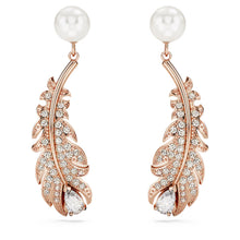 Load image into Gallery viewer, Nice drop earrings Mixed cuts, Feather, White, Rose gold-tone plated