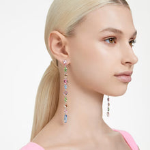 Load image into Gallery viewer, Gema drop earrings Asymmetrical design, Mixed cuts, Extra long, Multicolored, Rhodium plated