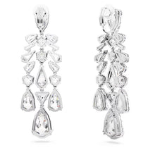 Load image into Gallery viewer, Mesmera clip earrings Mixed cuts, Chandelier, White, Rhodium plated