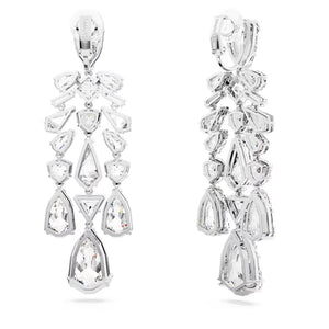 Mesmera clip earrings Mixed cuts, Chandelier, White, Rhodium plated