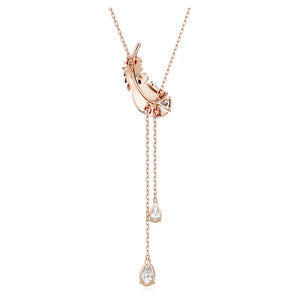 Nice Y pendant Feather, White, Rose gold-tone plated