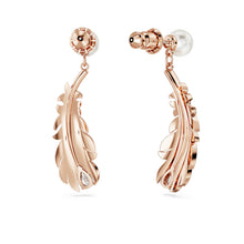 Load image into Gallery viewer, Nice drop earrings Mixed cuts, Feather, White, Rose gold-tone plated