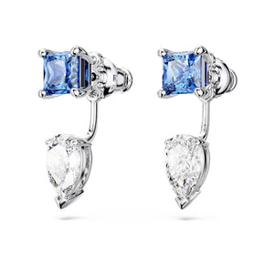 Mesmera earring jackets Mixed cuts, Detachable, Blue, Rhodium plated