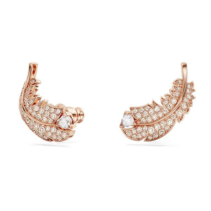 Nice stud earrings Feather, White, Rose gold-tone plated