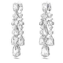 Load image into Gallery viewer, Mesmera clip earrings Mixed cuts, Chandelier, White, Rhodium plated