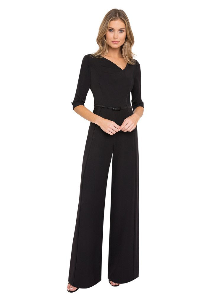 Black Halo 3/4 Sleeve Jackie O Jumpsuit  - Black