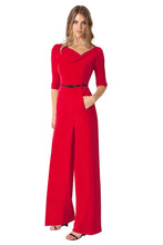 Load image into Gallery viewer, Black Halo 3/4 Sleeve Jackie O Jumpsuit  - Red