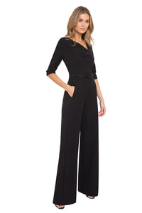 Black Halo 3/4 Sleeve Jackie O Jumpsuit  - Black