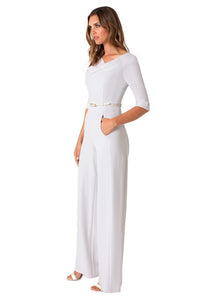 Black Halo 3/4 Sleeve Jackie O Jumpsuit  - White