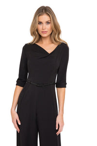 Black Halo 3/4 Sleeve Jackie O Jumpsuit  - Black