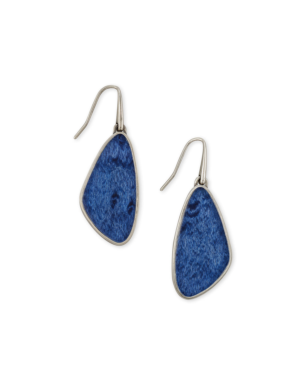 Mckenna Vintage Silver Small Drop Earrings in Navy Wood