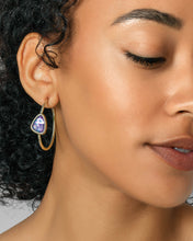 Load image into Gallery viewer, Margot Vintage Silver Hoop Earrings in Navy Wood