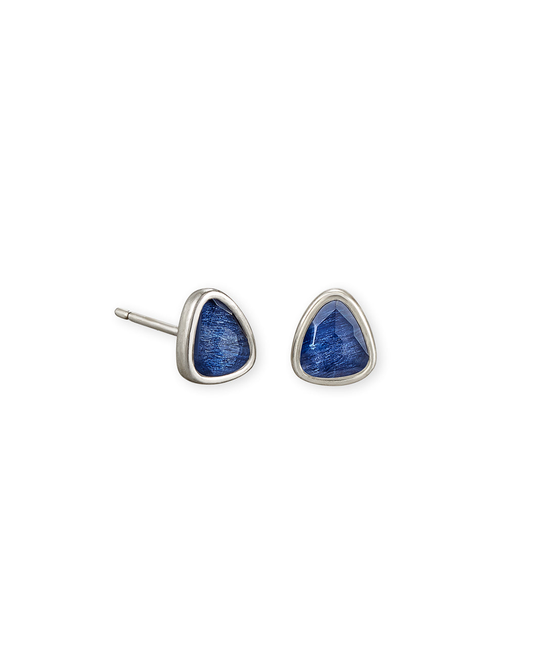 Ivy Vintage Silver Stud Earrings in Navy Wood