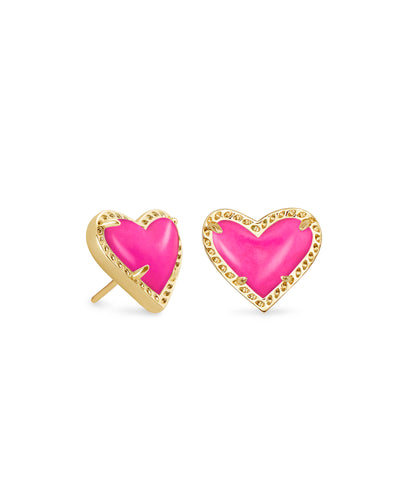 Ari Heart Gold Stud Earrings in Magenta Magnesite