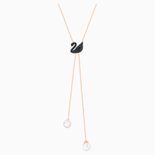 Load image into Gallery viewer, SWAROVSKI ICONIC SWAN Y NECKLACE, BLACK, ROSE-GOLD TONE PLATED