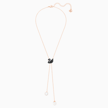 Load image into Gallery viewer, SWAROVSKI ICONIC SWAN Y NECKLACE, BLACK, ROSE-GOLD TONE PLATED