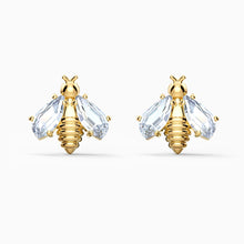Load image into Gallery viewer, ETERNAL FLOWER BEE PIERCED EARRINGS, WHITE, GOLD-TONE PLATED