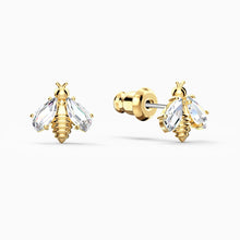 Load image into Gallery viewer, ETERNAL FLOWER BEE PIERCED EARRINGS, WHITE, GOLD-TONE PLATED