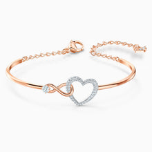 Load image into Gallery viewer, SWAROVSKI INFINITY HEART BANGLE, WHITE, MIXED METAL FINISH