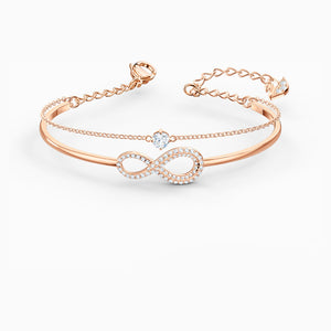 SWAROVSKI INFINITY BANGLE, WHITE, ROSE-GOLD TONE PLATED