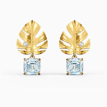 Load image into Gallery viewer, TROPICAL LEAF PIERCED EARRINGS, WHITE, GOLD-TONE PLATED