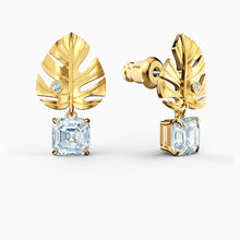 Load image into Gallery viewer, TROPICAL LEAF PIERCED EARRINGS, WHITE, GOLD-TONE PLATED