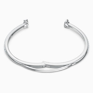 ATTRACT CUFF, WHITE, RHODIUM PLATED