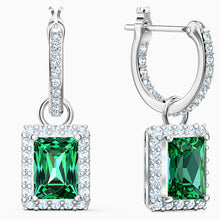 Load image into Gallery viewer, ANGELIC RECTANGULAR PIERCED EARRINGS, GREEN, RHODIUM PLATED