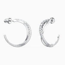 Load image into Gallery viewer, TWIST HOOP PIERCED EARRINGS, WHITE, RHODIUM PLATED
