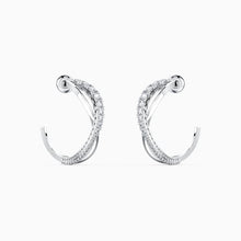Load image into Gallery viewer, TWIST HOOP PIERCED EARRINGS, WHITE, RHODIUM PLATED