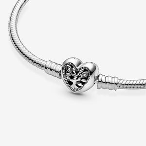 Pandora Moments Family Tree Heart Clasp Snake Chain Bracelet