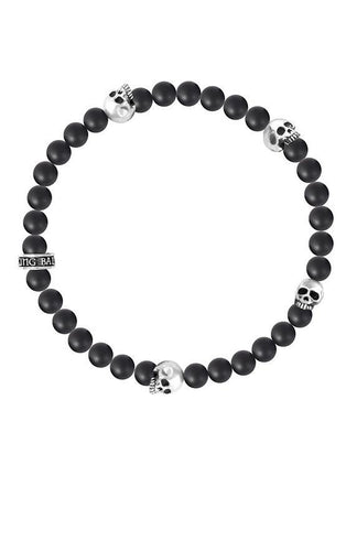 6 mm Onyx Bead Bracelet w/ 4 Skulls