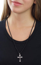 Load image into Gallery viewer, Traditional Cross on 3mm Onyx Bead Necklace