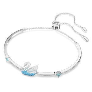 Swarovski Iconic Swan bangle Swan, Blue, Rhodium plated