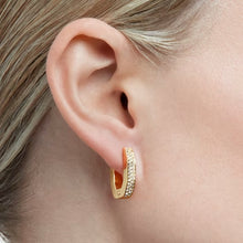 Load image into Gallery viewer, Dextera hoop earrings Octagon, Pavé, Small, White, Gold-tone plated