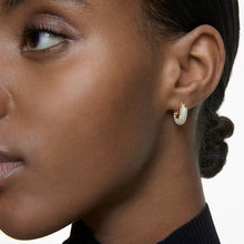 Load image into Gallery viewer, Dextera hoop earrings Pavé, Small, White, Gold-tone plated